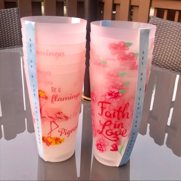 Other - Flamingo & Floral Outdoor Ice Tea Glasses 2 Sets